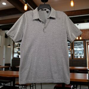 Theory Mens M Polo Micro Check Gray Performance Stretch Quiet Luxury